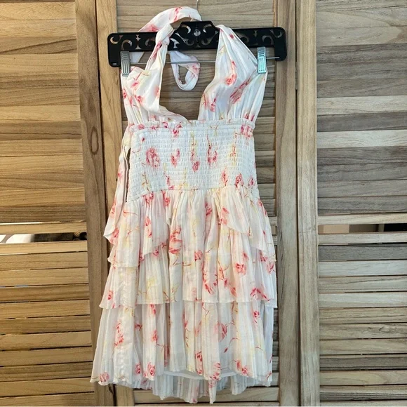 Loveshackfancy Deanna Halter Floral Mini Dress in white size S